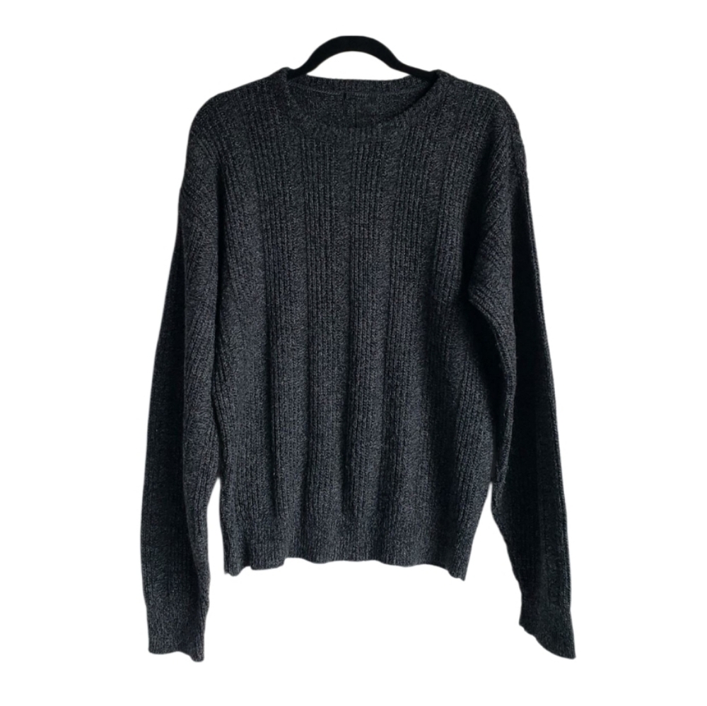 90"s Black Gray Marled Virgin Wool /Nylon Crewneck Sweater - Men's